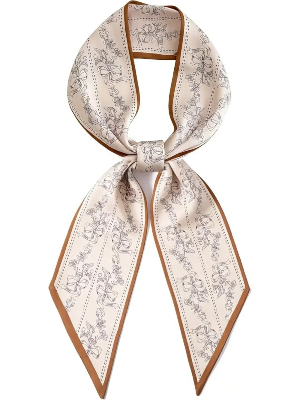 Women's White Black Line Flower Khaki  Elegant Oblique Angle Scarves Bag Scarfs